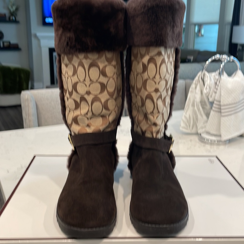 DeeAnn Style Brown Coach Jacquard and Shearing Boots